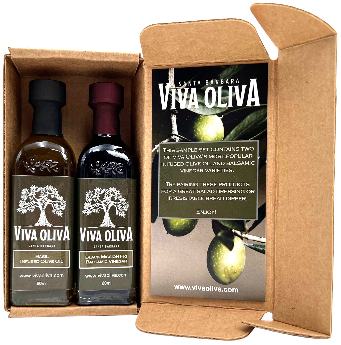 Viva Oliva Variety Gift Set - Basil Infused Olive Oil & Black Mission Fig Balsamic Vinegar - 2.02 Fl Oz (Pack of 2)