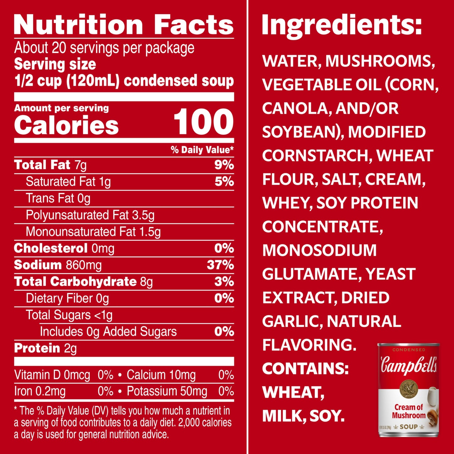 Campbells Condensed Cream of Mushroom Soup, 10.5 oz Cans, Pack of 8