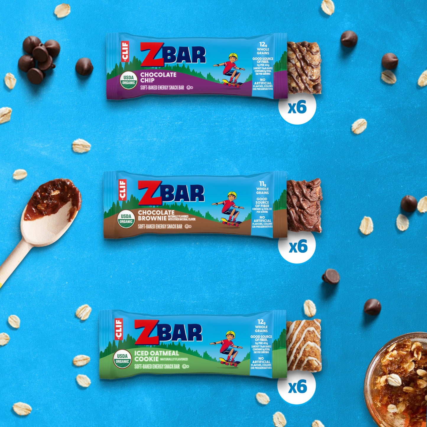 Zbar - Chocolate Chip, Iced Oatmeal Cookie, And Chocolate Brownie - Variety Pack - Soft-Baked Energy Snack Bars - Non-Gmo - 11-12G Whole Grains - Usda Organic Granola Bars (18 Count, Mix May Vary)