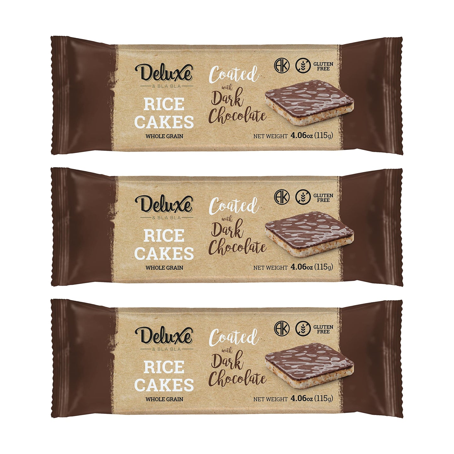 Deluxe & Bla Bla Dark Chocolate Rice Cakes, Kosher Certified Dairy Free, Gluten Free, Nuts Free, Vegan Snack (Dark Chocolate) Pa