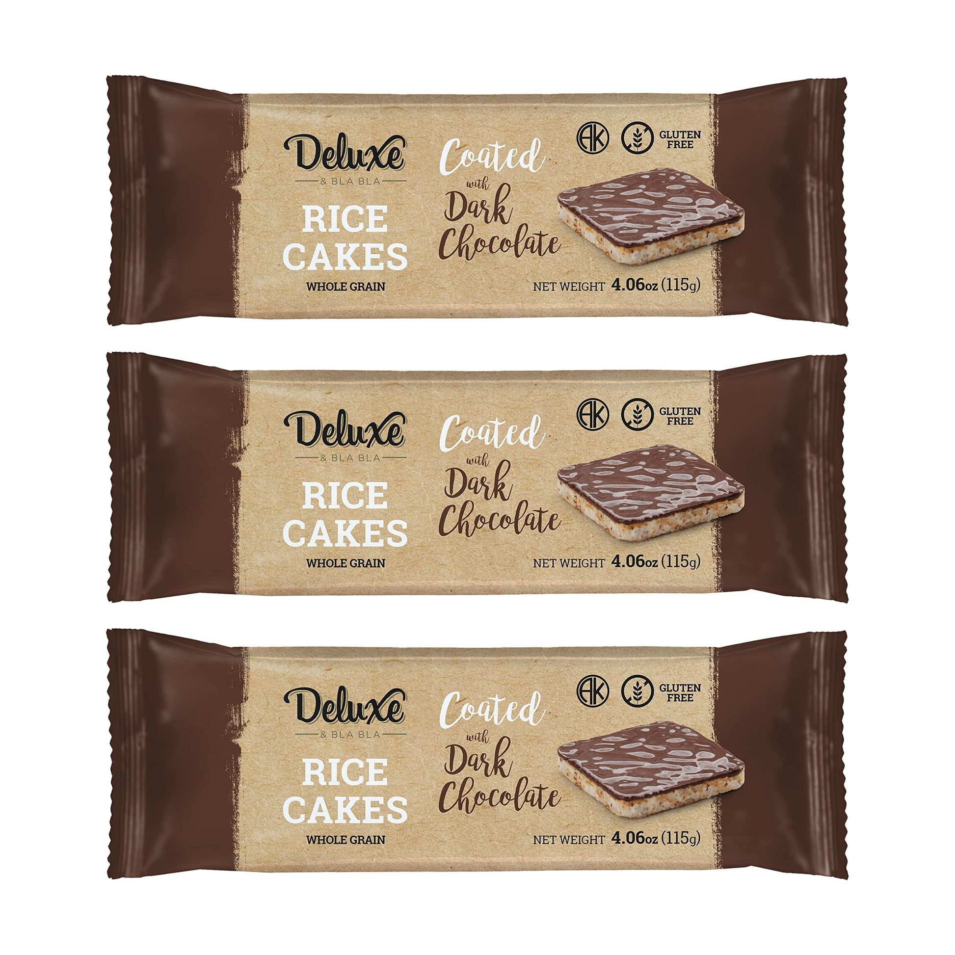 Deluxe & Bla Bla Dark Chocolate Rice Cakes, Kosher Certified Dairy Free, Gluten Free, Nuts Free, Vegan Snack (Dark Chocolate) Pa
