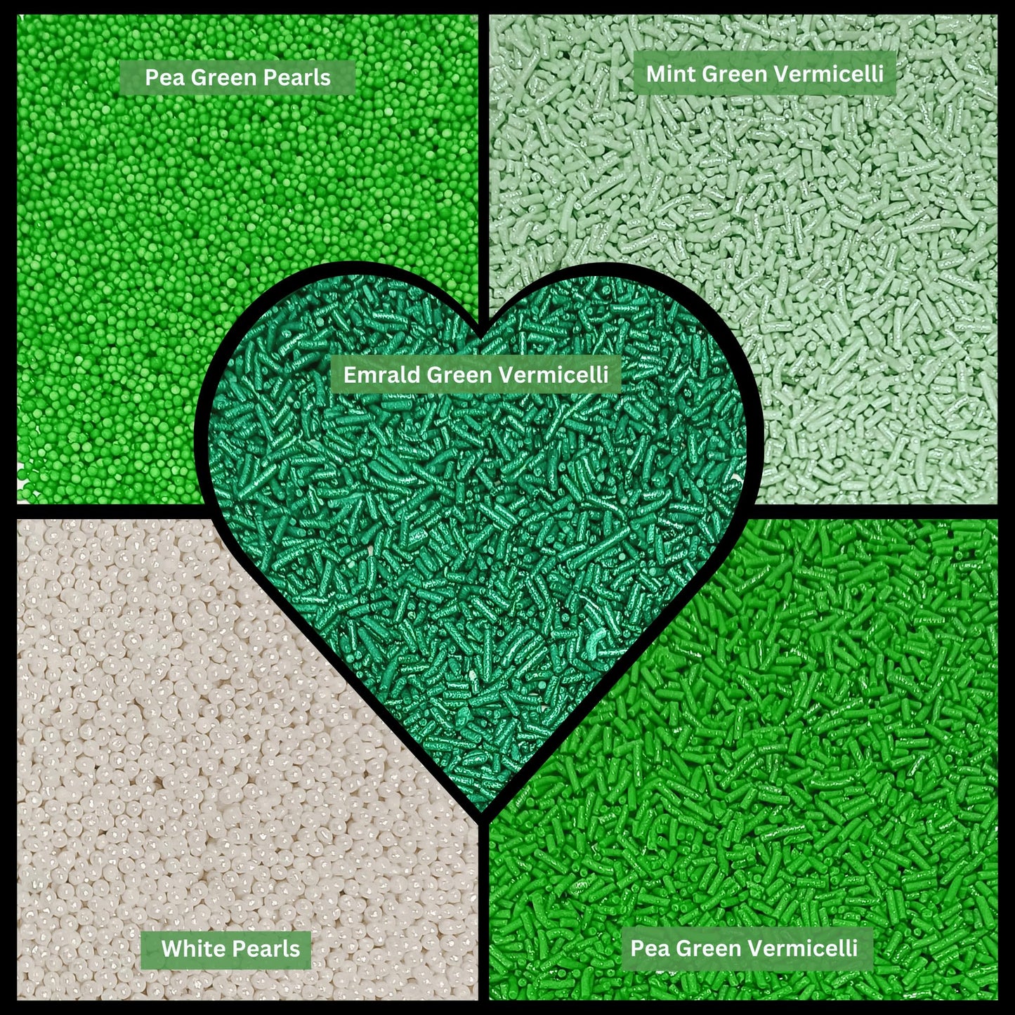Confect St. Patricks Day Sprinkles Mix - Pea Green, Mint Green & White Pearl Dragees, Vermicelli, Edible Sugar Decorations - Pac