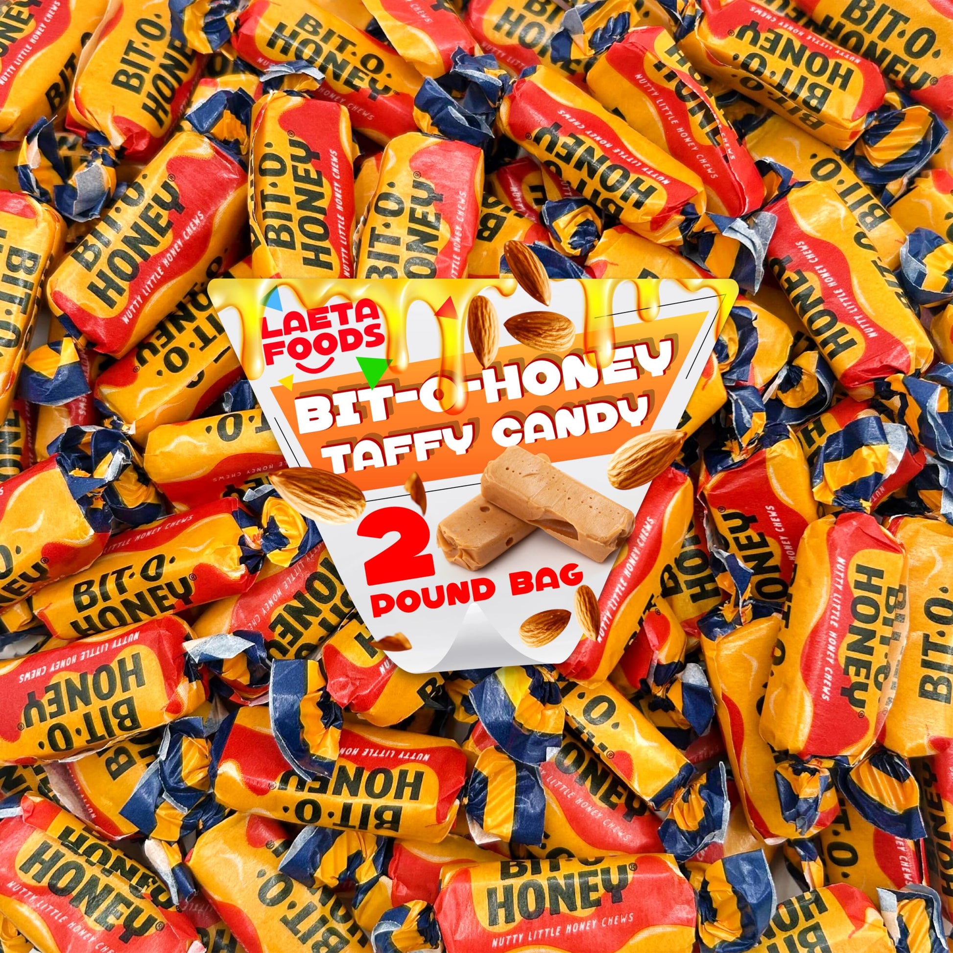 Bit O Honey Candy Bulk | 2 Pound Bag | About 135 Count | Old Fashioned Individually Wrapped Bit O Honey Chewy Candies | Classic 