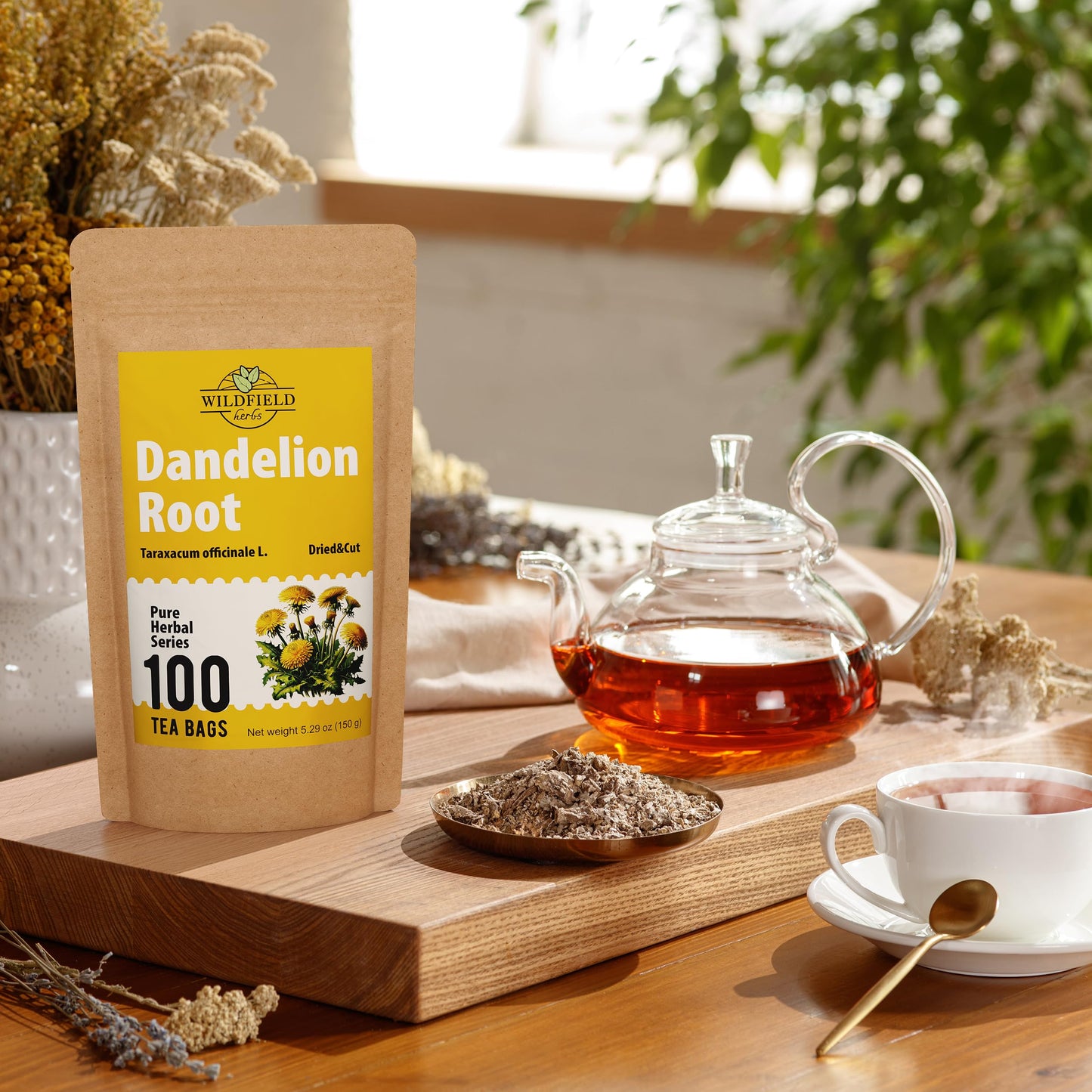100 Bags Dandelion Root Tea Dandelion Tea Herbal (Taraxacum Officinale) - 100 Count 1.5G Bags Dried Herb Ra  Z De Diente De Le
