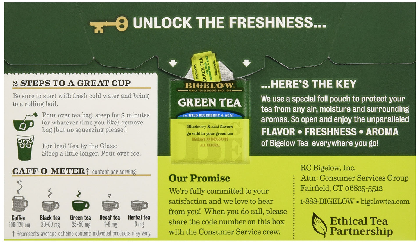 Bigelow Tea Green Tea With Blueberry - Case Of 6 - 20 Bag