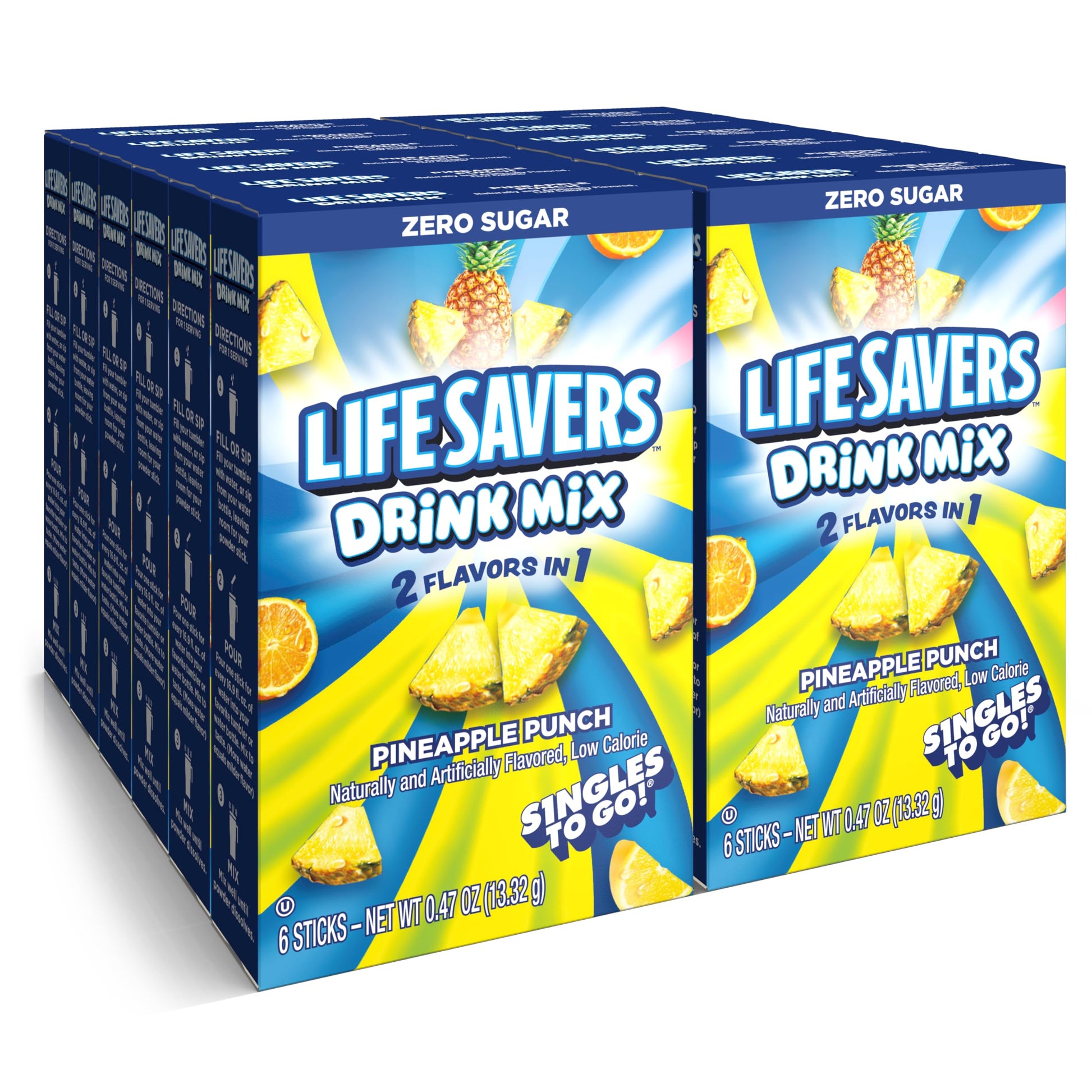 Lifesavers Singles to Go Powdered Drink Mix, Pineapple Punch, 6 Stick Per Box, 12 Boxes Included for Total of 72 Sticks