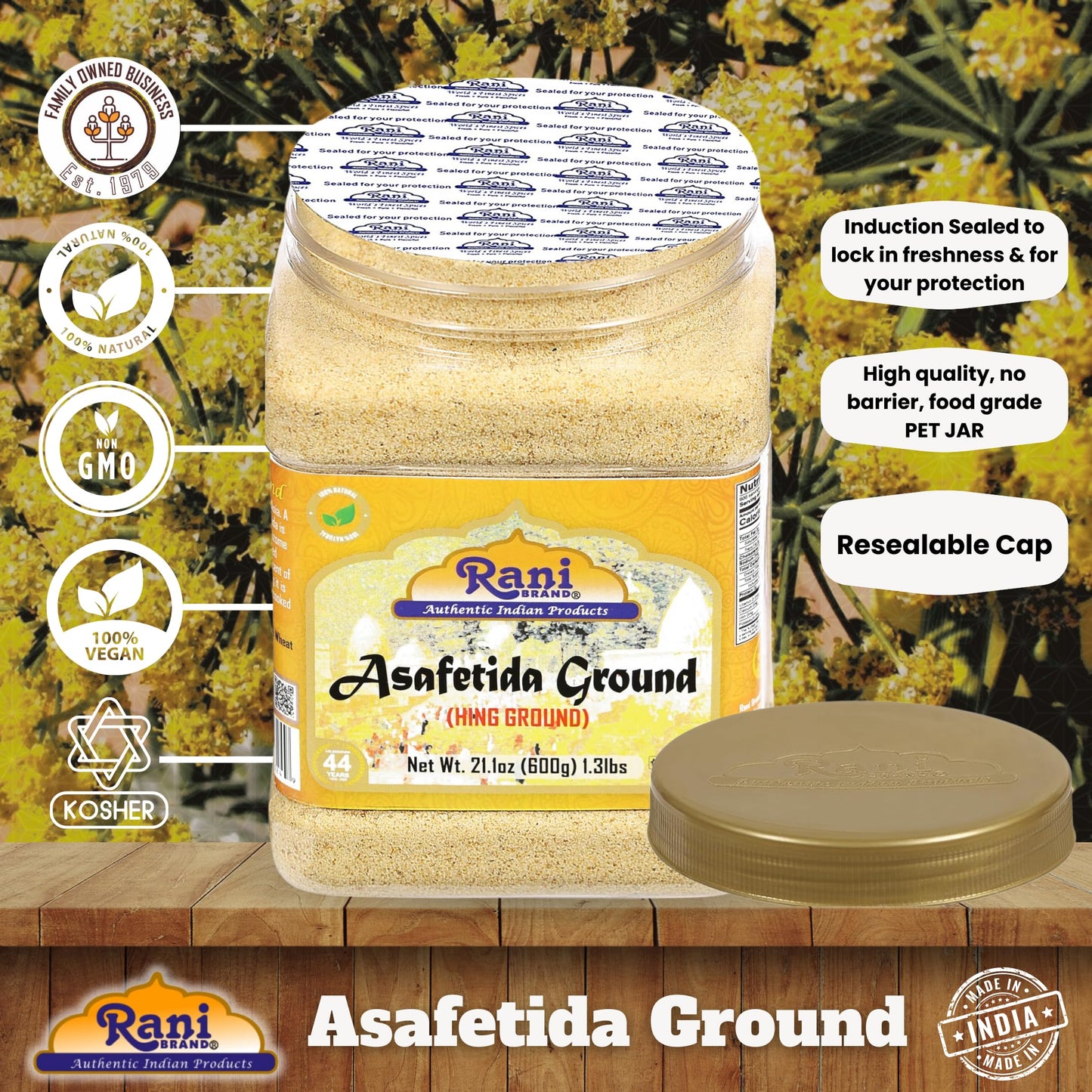 Rani Asafetida (Hing) Ground 21oz (600g) 1.3lbs PET Jar ~ All Natural | Salt Free | Vegan | Non-GMO | Kosher | Asafoetida Indian