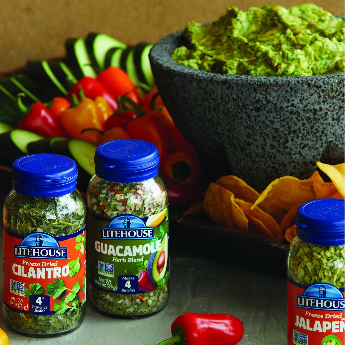 Litehouse Freeze Dried Guacamole Herb Blend - Substitute for Fresh Guacamole, Makes 4 Batches, Organic Guacamole Seasoning, Glut