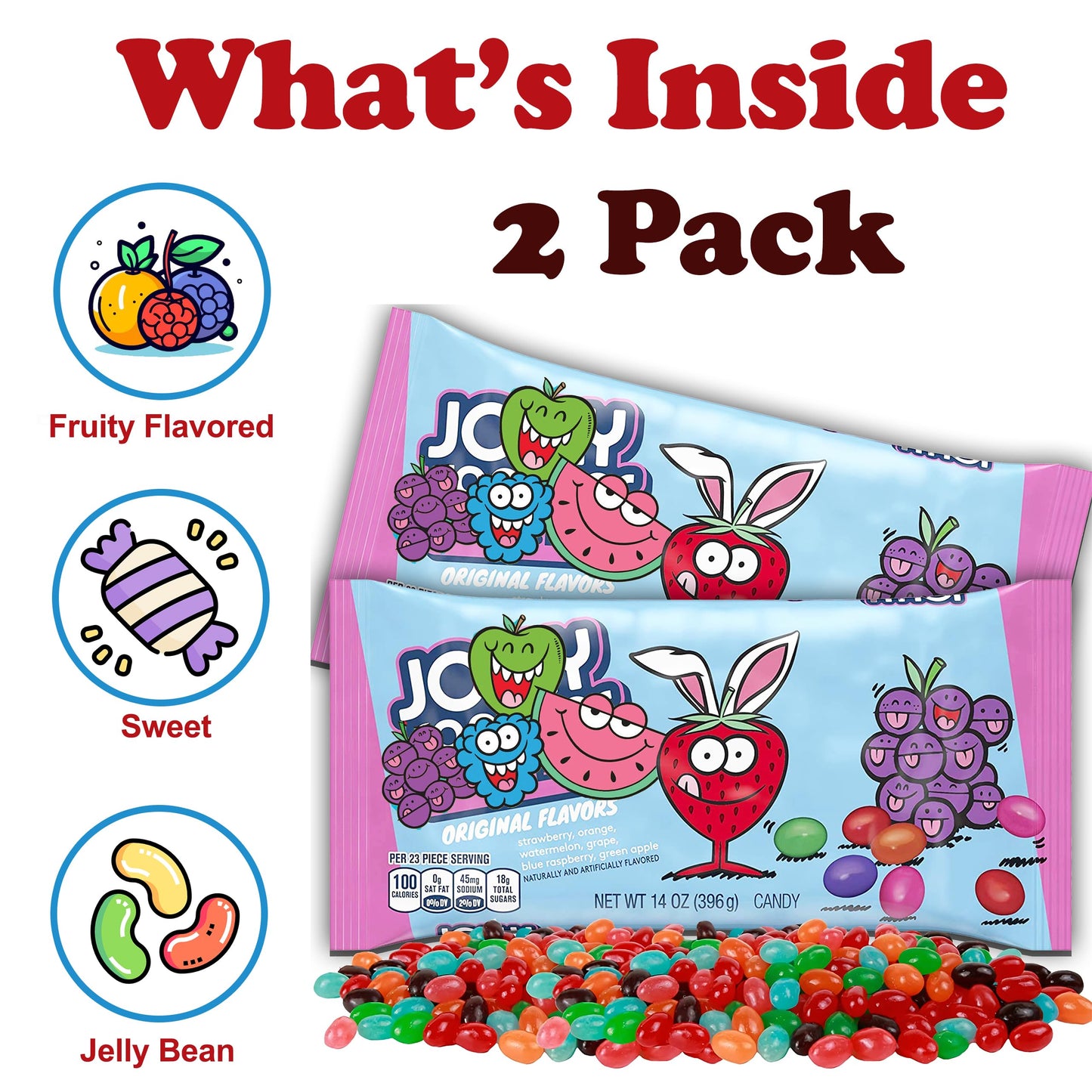 Jollirancher Jelly Beans Candy, Bulk 2 Pack Jelly Beans Candy Bags, 5 Assorted Original Fruit Flavors Kids Gummy Candy, Party Ba
