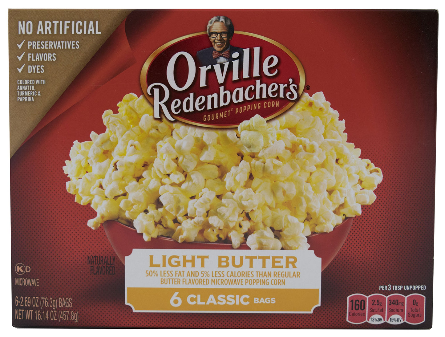 Orville Redenbacher Light Butter Popcorn, 8.07 oz, 6 Count Pack, 3 Pack