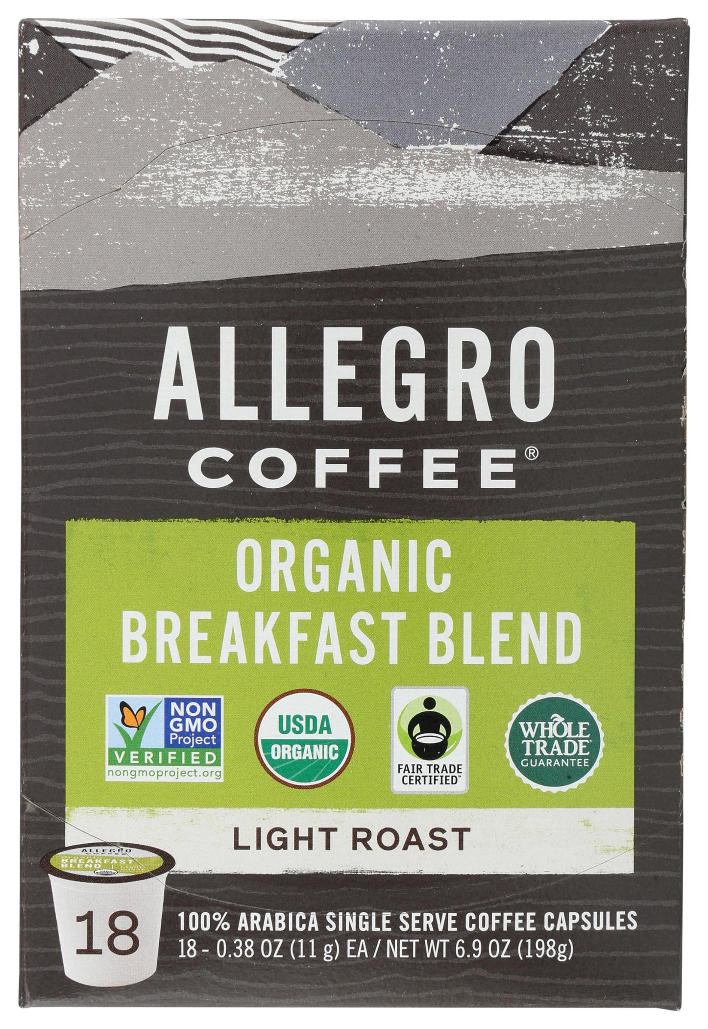 Allegro Coffee Breakfast Blend Pods, Organic, 18 Count, 6.9 Ounce