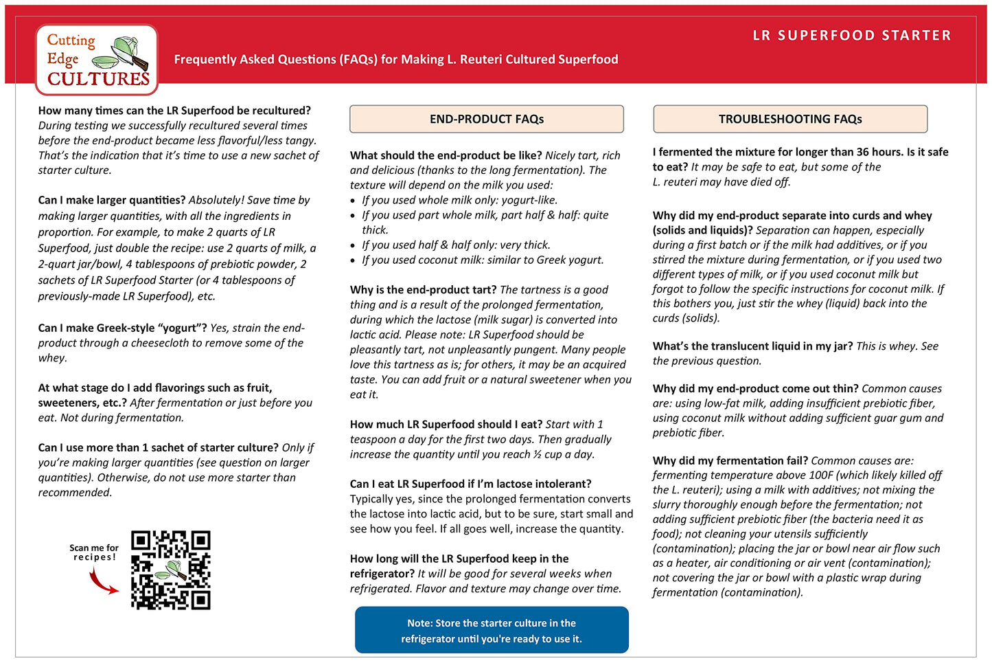 LR SuperFood Starter Culture L. Reuteri ProBiotic As Recommended by Dr William Davis Super Gut, MD Cultured Dairy Low and Slow Y