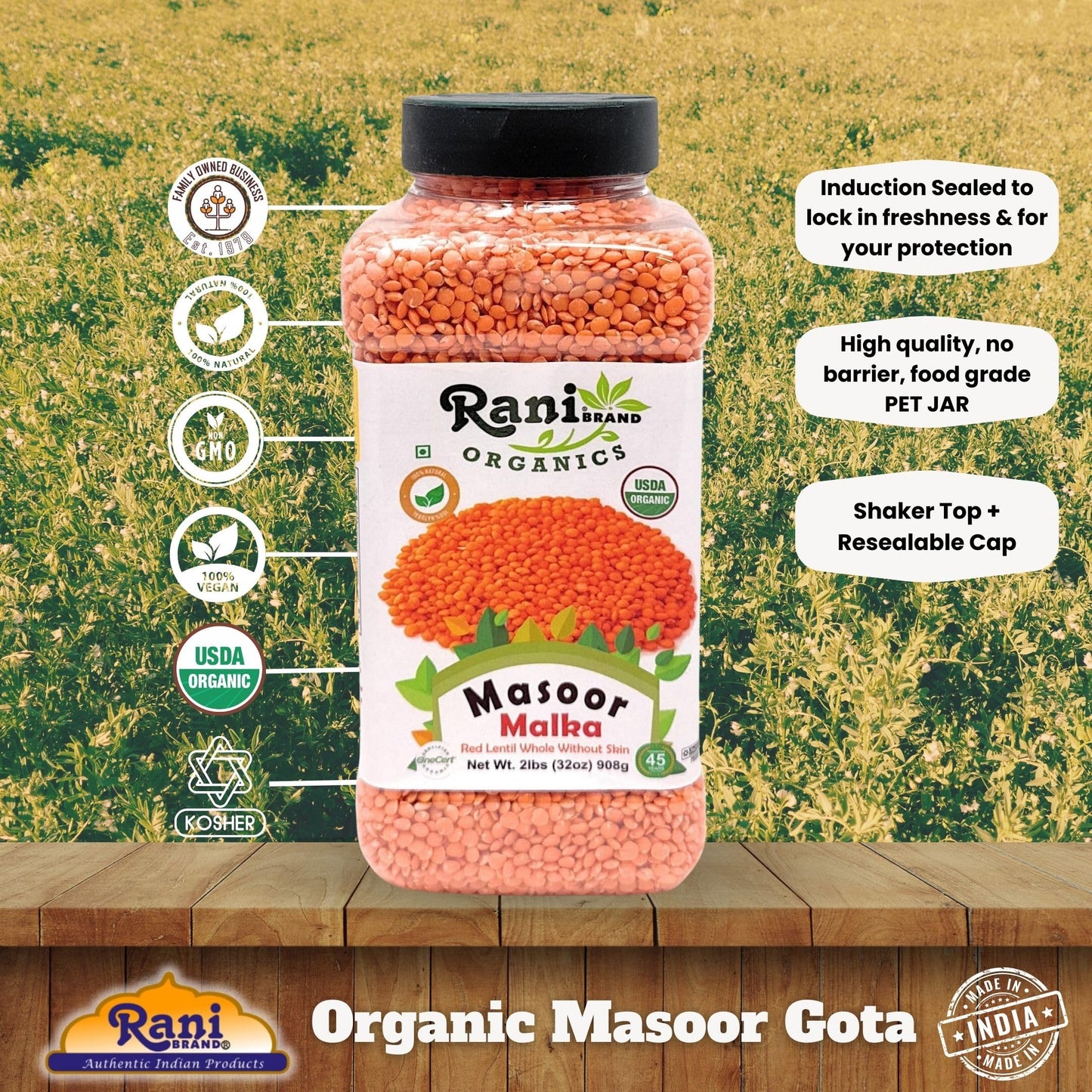 Rani Organic Masoor Gota (Football) Indian Red Lentils Skinless 32Oz (2Lbs) 908G ~ All Natural | Gluten Friendly | Non-Gmo | Kos