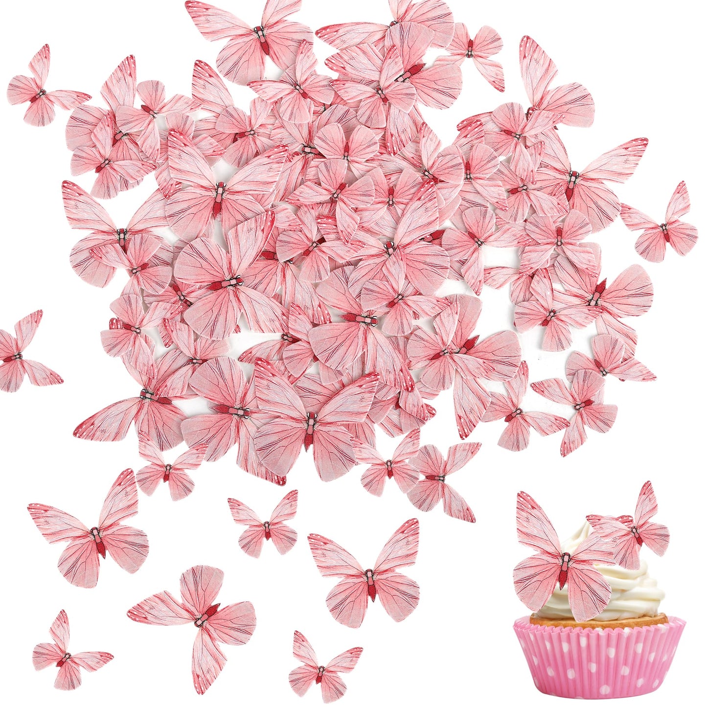 ZHUOWEISM 72PCS Edible Butterfly Cupcake Toppers, Pink Paper Decorations for Baby Showers & Kids Birthday Parties