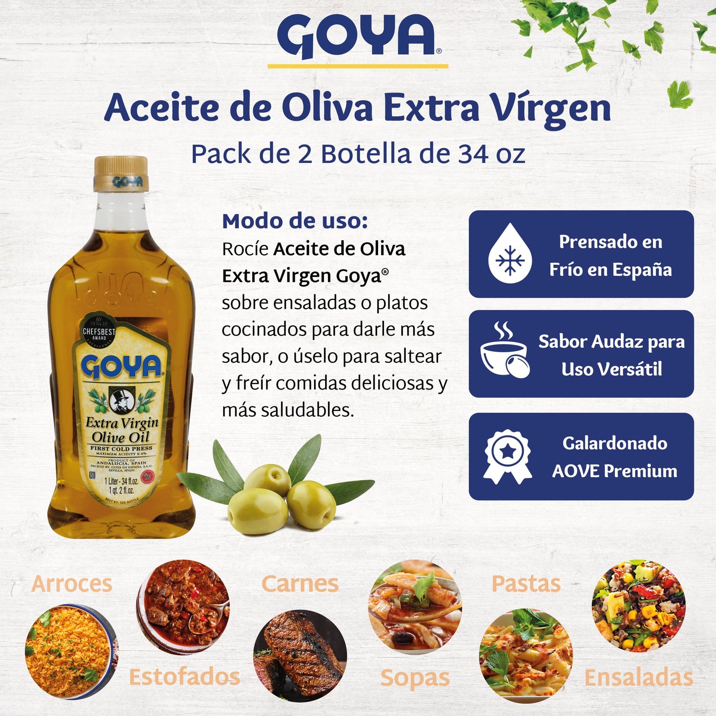 Extra Virgin Olive Oil By Goya, Cold Pressed, Evoo Extra Virgin Olive Oil For Cooking, Polyphenol Rich Olive Oil, 17 Fl Oz. Bottle (Pack Of 2)
