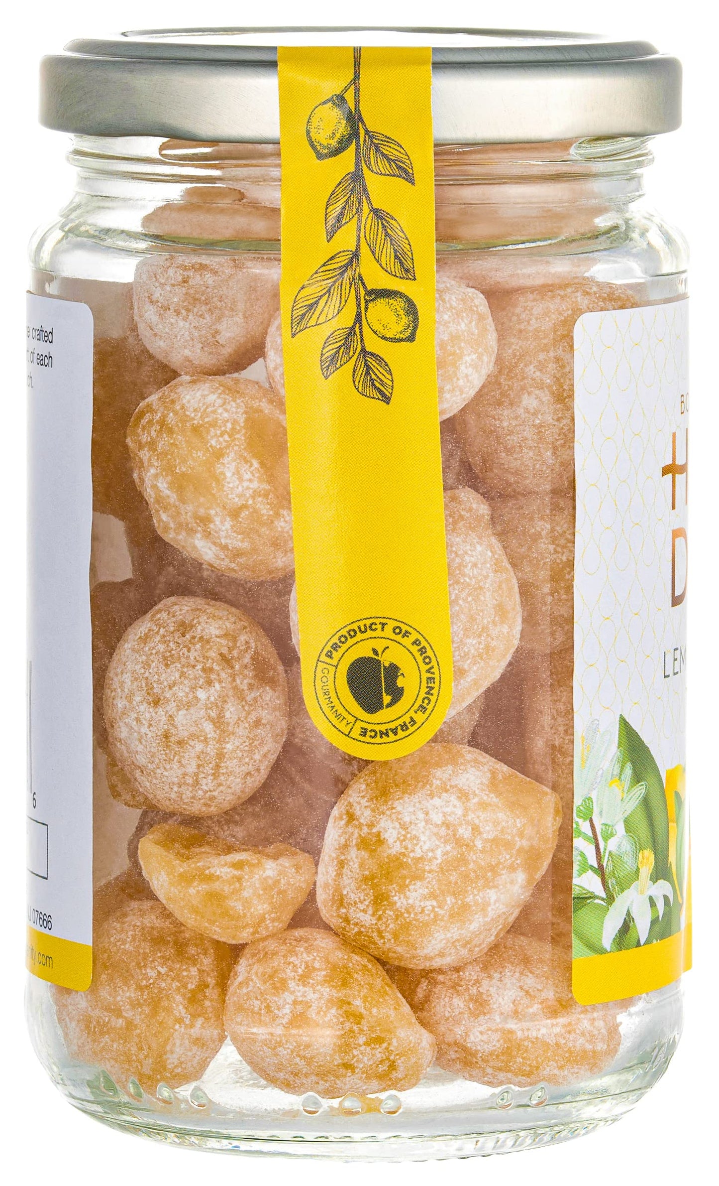 Gourmanity Honey Candy Lemon Drops, 7Oz Jar Gourmet French Candy Honey Drops Honey-Lemon Hard Candy Delicious, Soothing Natural