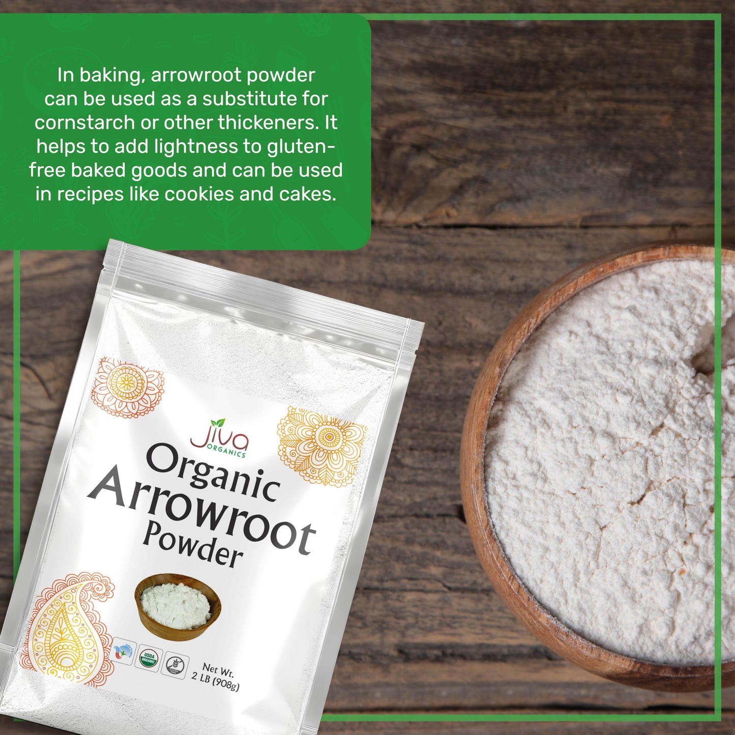 Jiva Organics Organic Arrowroot Flour (Powder) 2 Pound Bag - Raw, Non-GMO