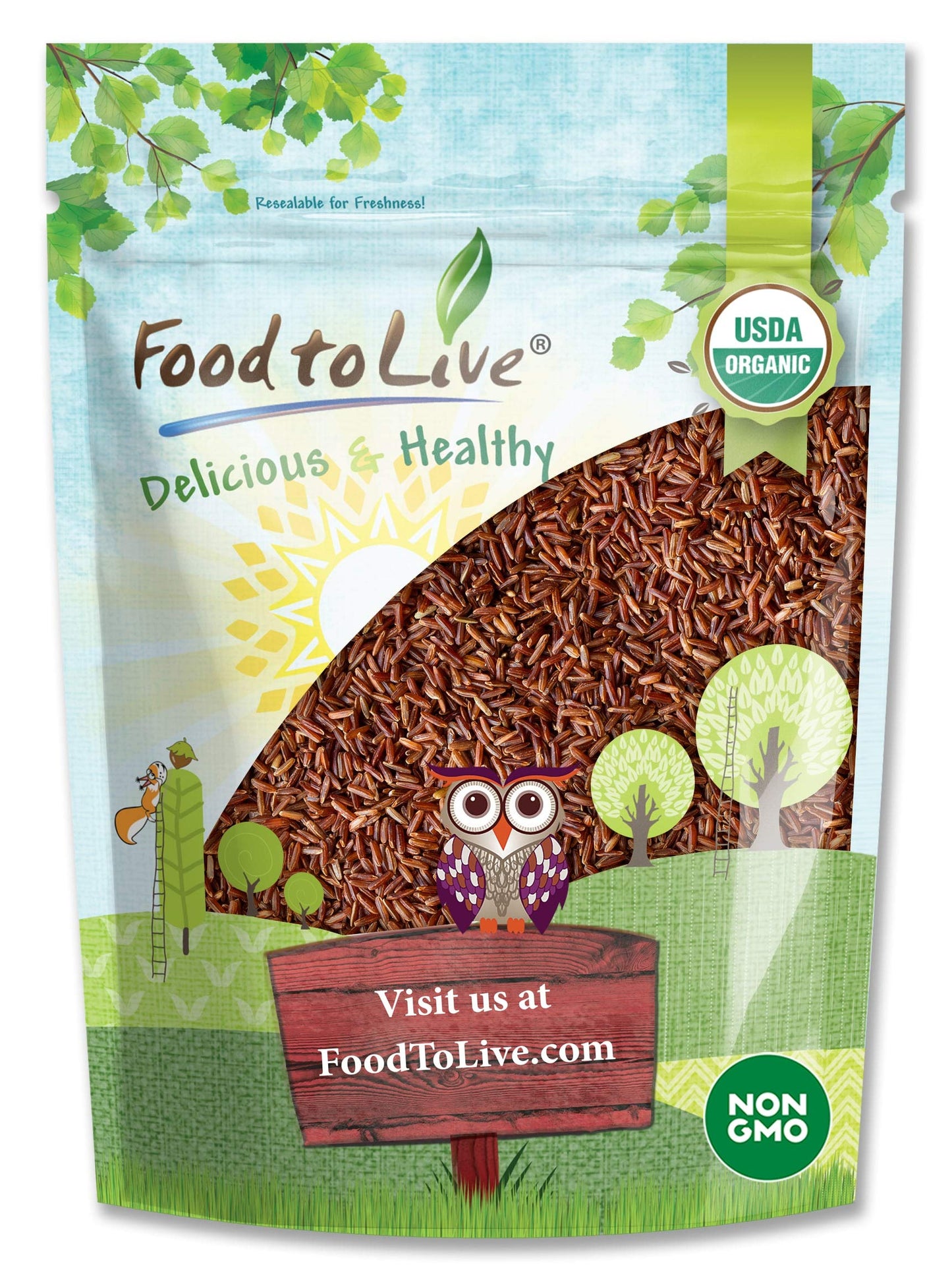 Food to Live Organic Red Rice - Non-GMO, Whole Grain, Vegan - 3 Pound Pack
