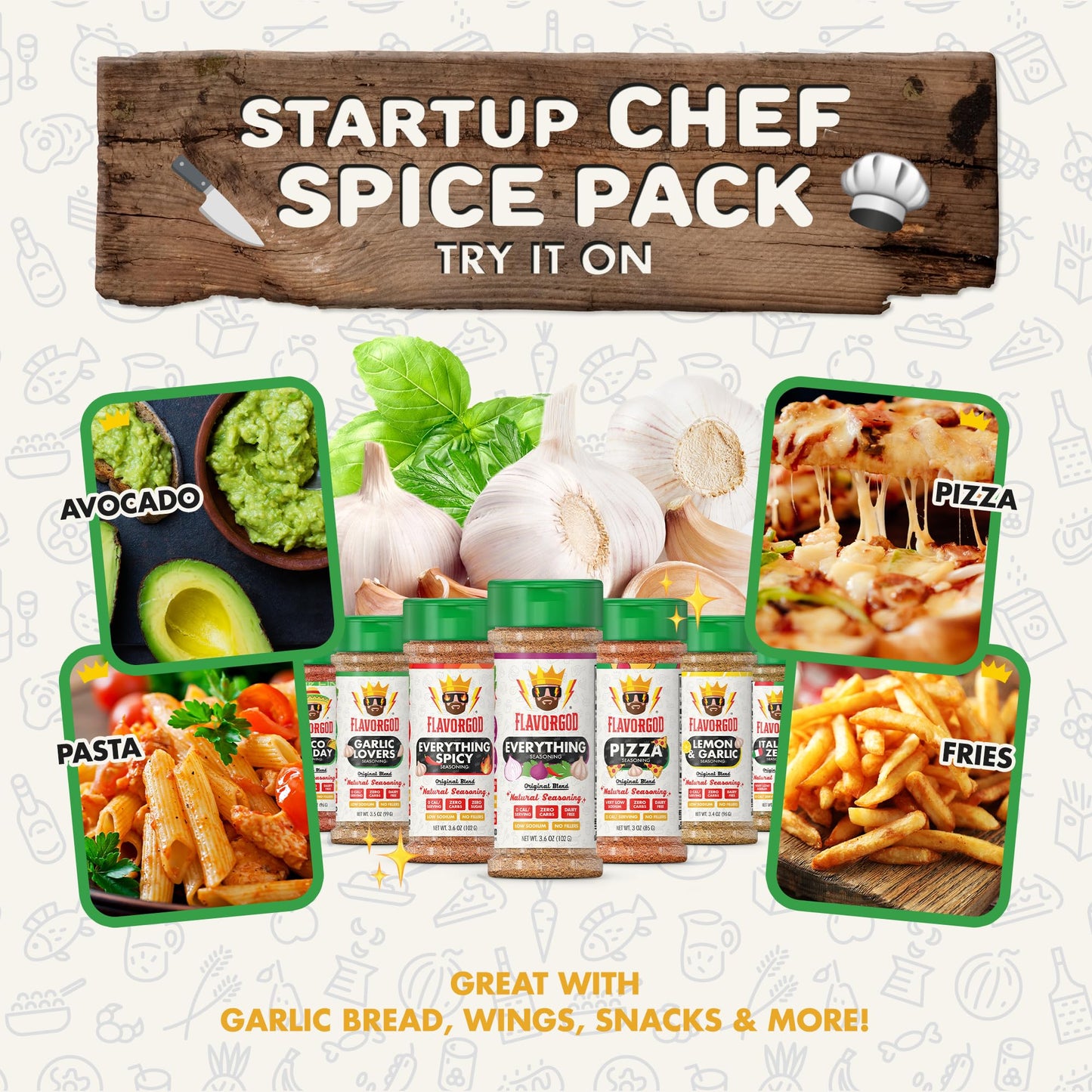 Flavor God Startup Chef Spices Combo Pack of 7 - Herb, Spice & Seasoning Gift Set for Cooking Enthusiasts