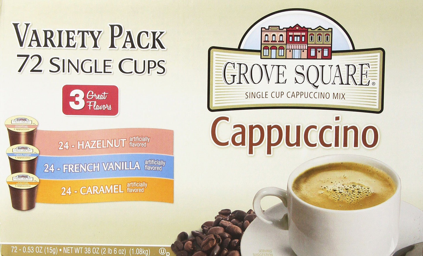Grove Square Cappuccino Pods Variety, Single Serve, 72 Count, Multi Color, Model 05G75234652