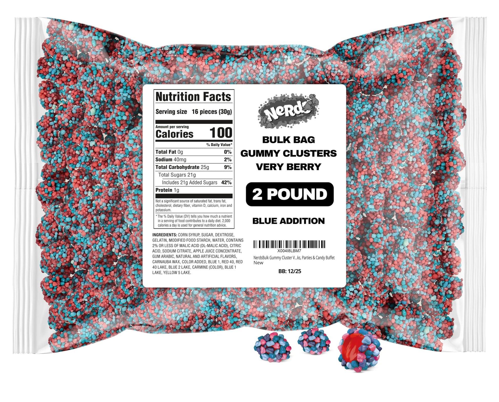 NerdsBulk Gummy Cluster Very Berry Large Pack - 2 Pounds Big Bag Family Size Berry Gummies Candy Clusters For School Snacks, Par