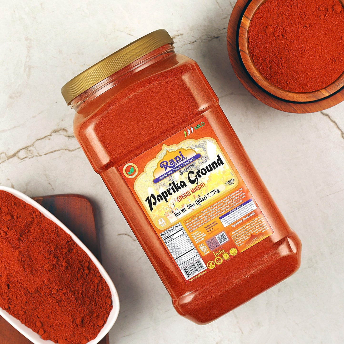Rani Paprika (Deggi Mirch, Low Heat) Spice Powder, Ground 80Oz (5Lbs) 2.27Kg Bulk Pet Jar ~ All Natural, Salt-Free | Vegan | No