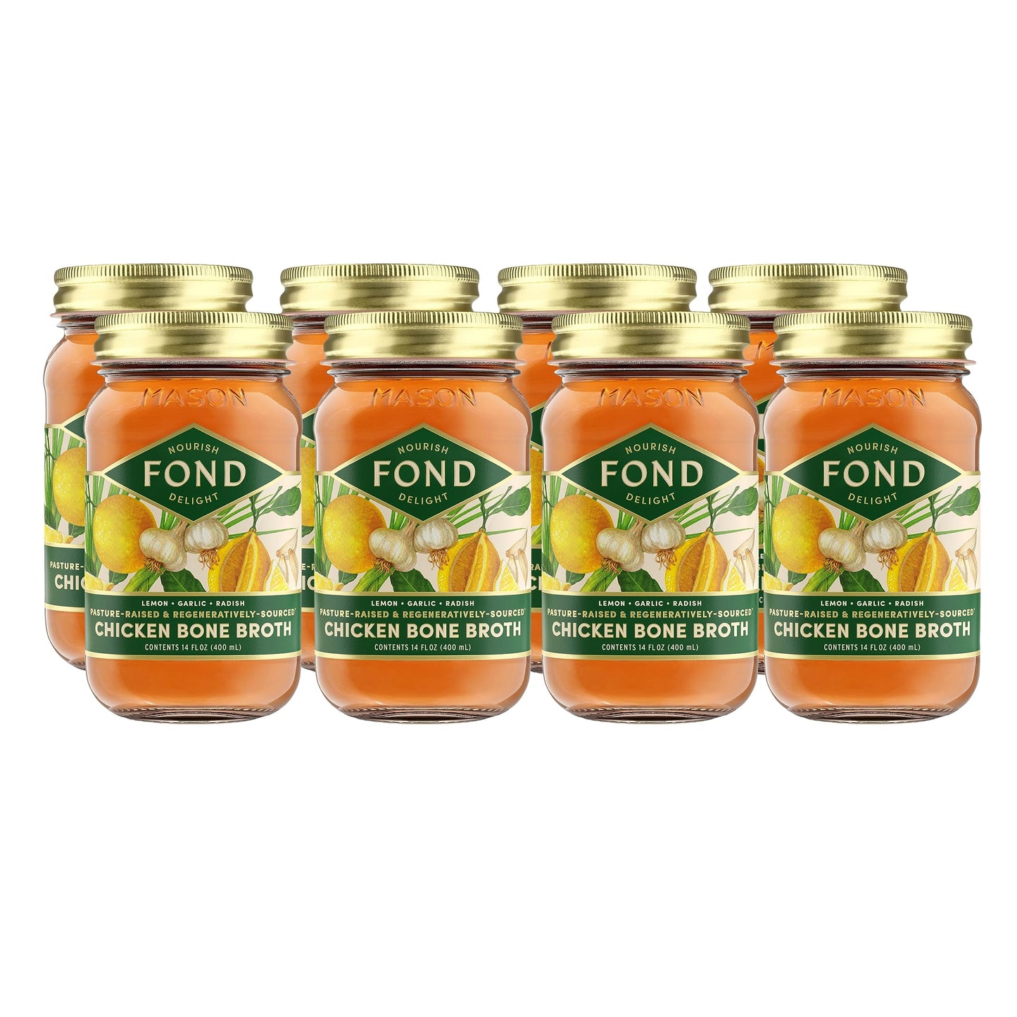 FOND NOURISH DELIGHT Organic Chicken Bone Broth - 14 Fl Oz, Pack of 8