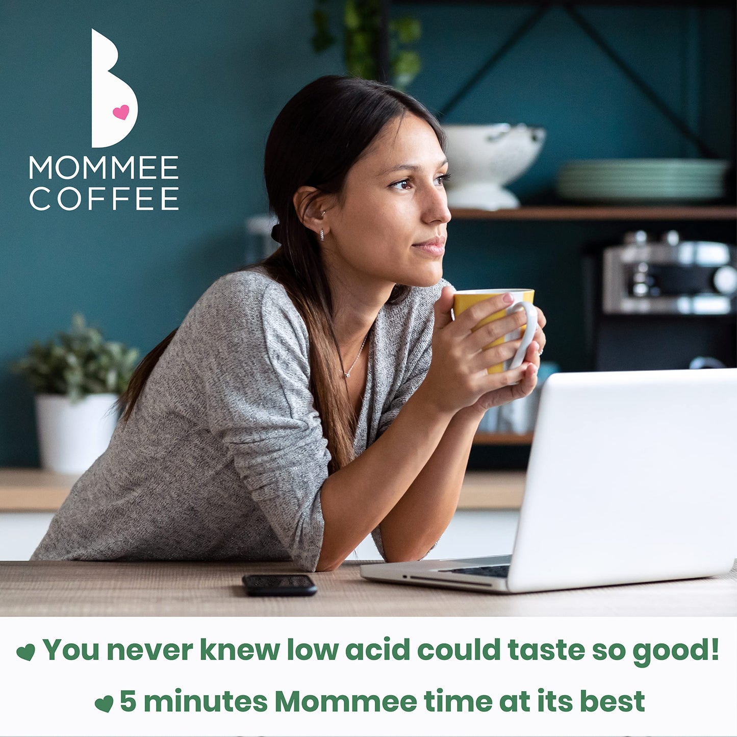 Mommee Coffee - Quarter Caf | Low Acid, Organic, Fair Trade, Water Processed | Ground, 22Oz.