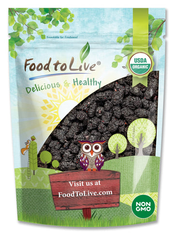 Food to Live Organic Dried Black Mulberries, 1 Pound - Non-GMO, Raw Fruit, Unsulfured, Unsweetened, Vegan, Mulberry in Bulk. Gre