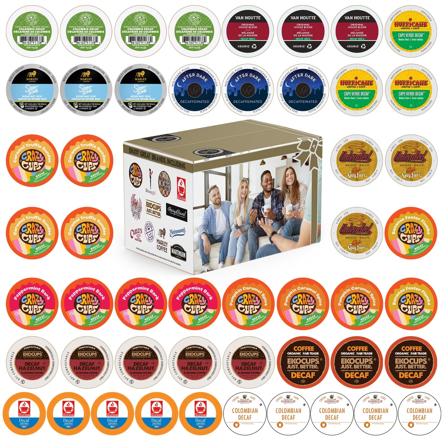 Crazy Cups Decaf Coffee Pods Variety Pack - Flavored & Unflavored Assorted Sampler  50 Count  Compatible with Keurig K-Cup malt-inspired