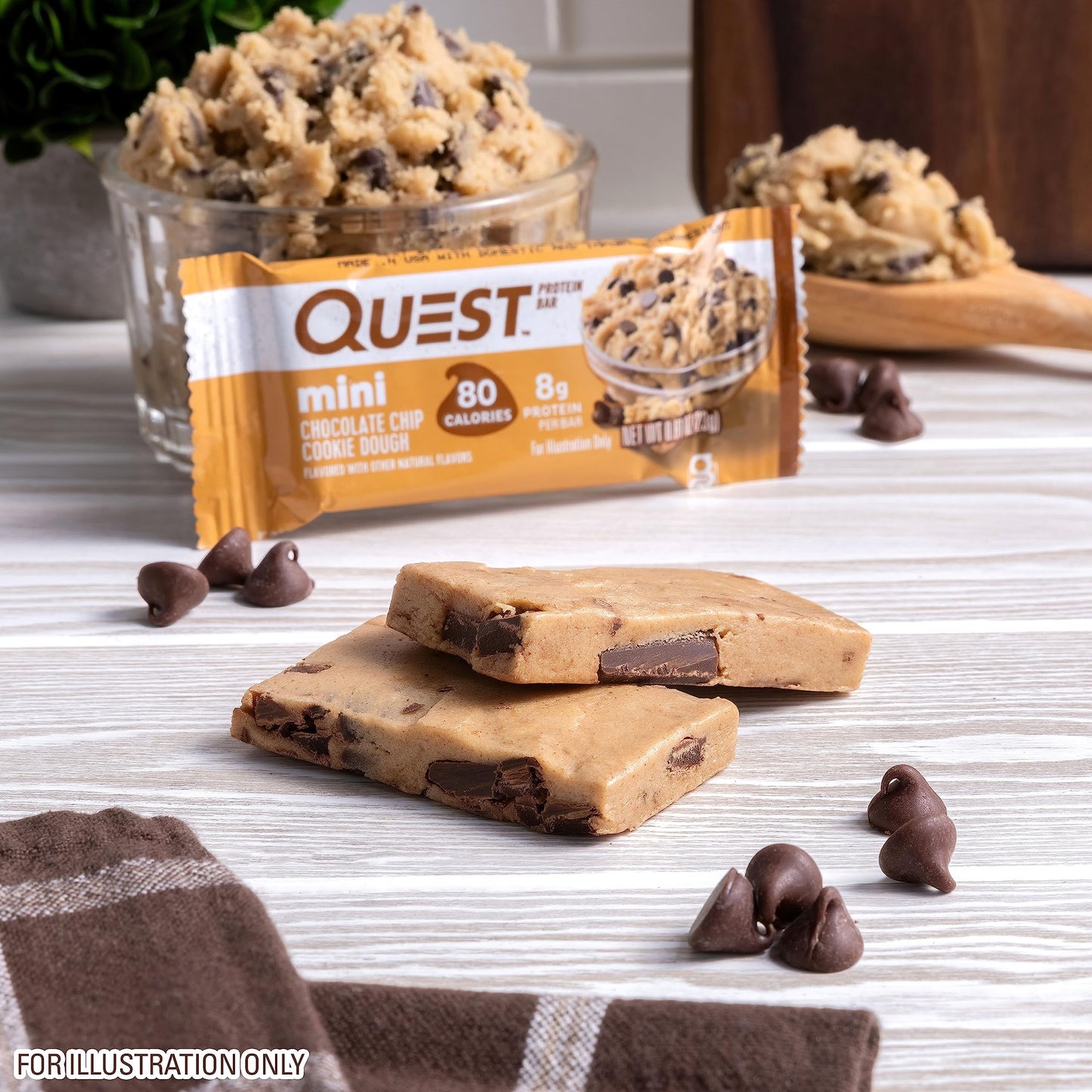 Quest Nutrition Mini Chocolate Chip Cookie Dough Protein Bars, 8G Protein, 1G Sugar, 2G Net Carbs, Gluten Free, 14 Count