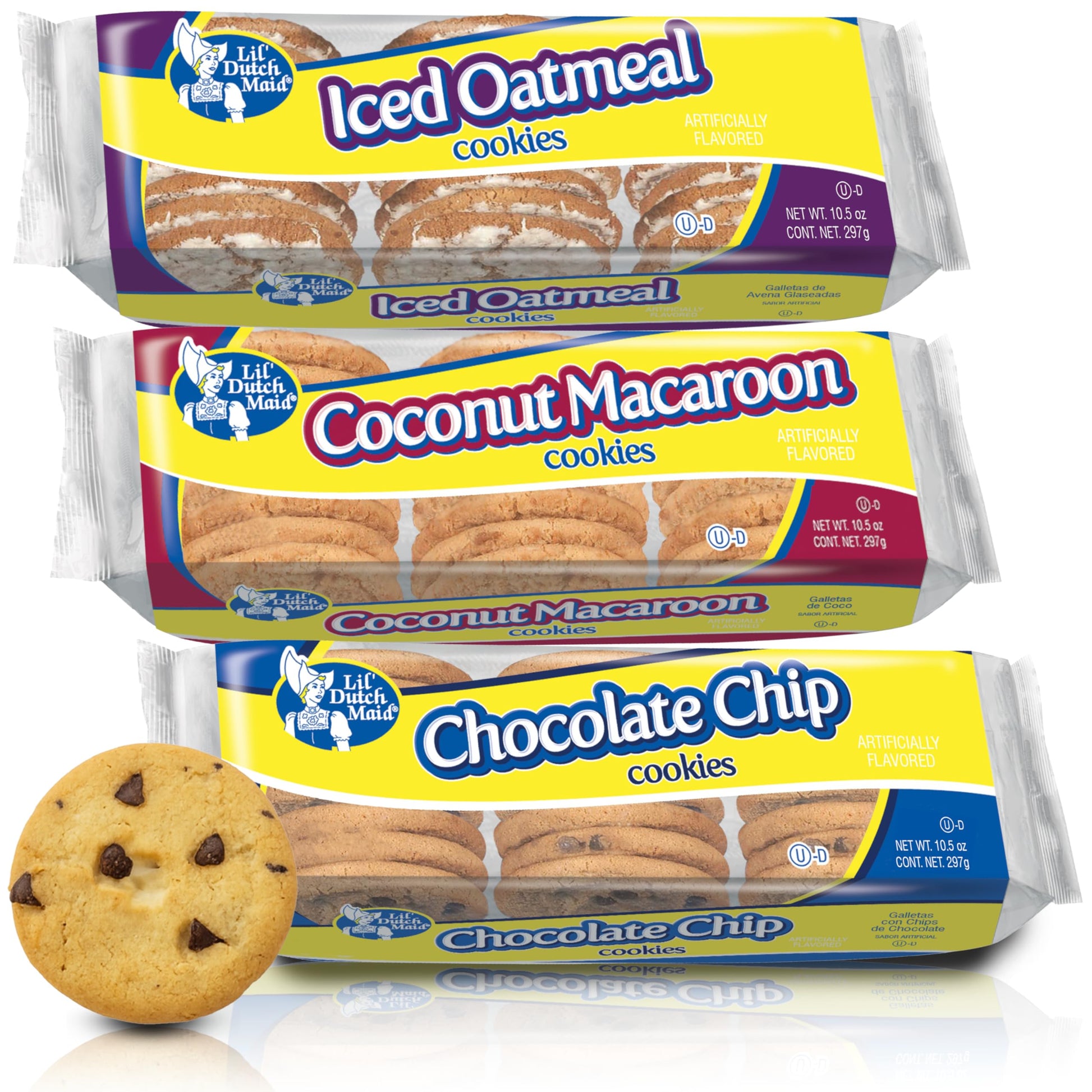 Lil Dutch Maid Cookies Variety Pack | 10.5 oz (Pack of 3) | Chocolate Chip, Iced Oatmeal, and Coconut Macaroon Flavors | Classic