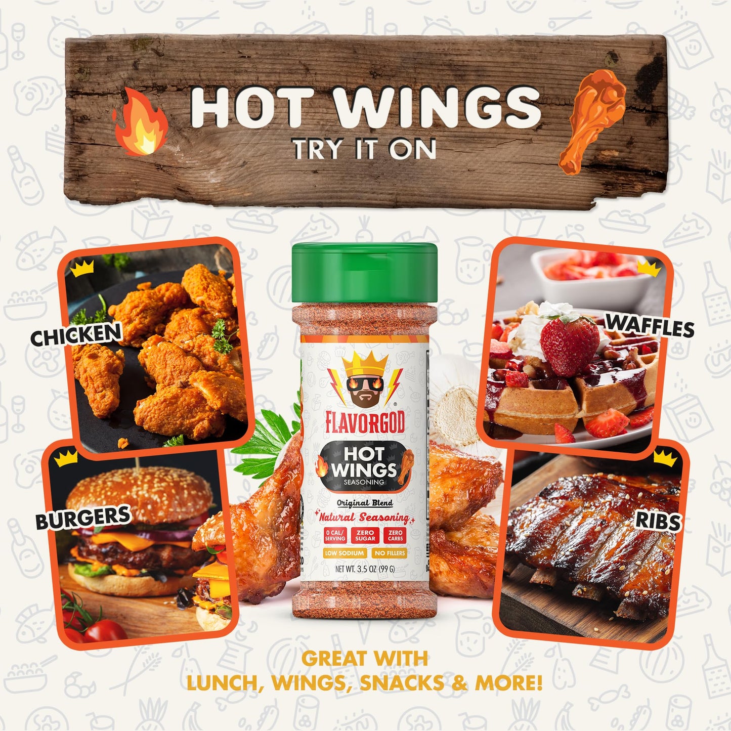 Flavor God Hot Wings Seasoning Mix - Premium Natural Spice Blend for Chicken Wings, Eggs & Vegetables - Pack of 1, Vegan, Gluten-Free