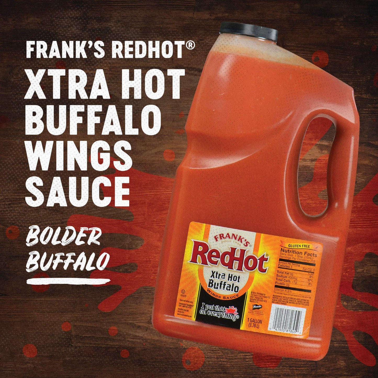Franks RedHot Xtra Hot Buffalo Wings Sauce, 1 Gallon Jug, Model 82317 - Extra Hot, Perfect for Spicy Apps and Snacks