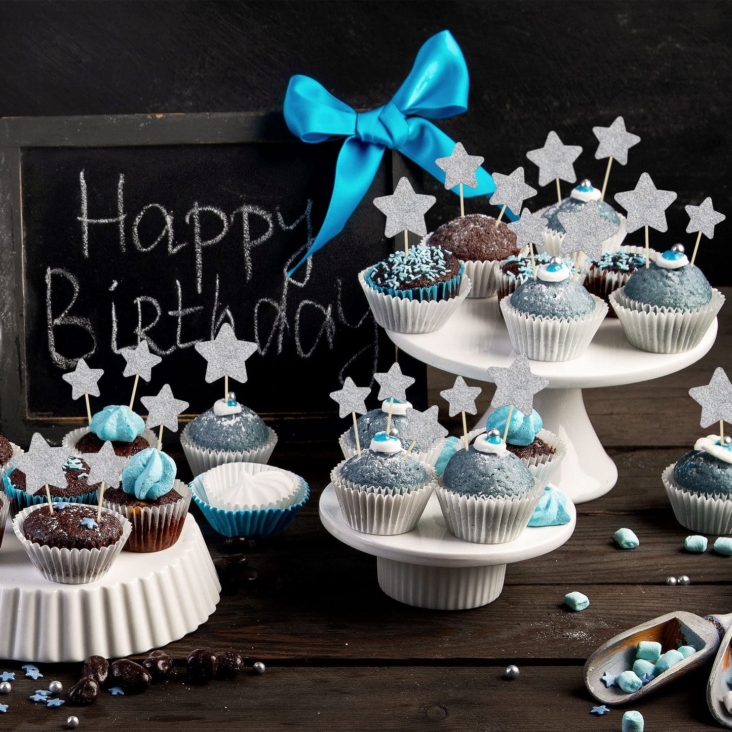 Gyufise 42Pcs Little Star Cupcake Toppers Glitter Twinkle Star Cupcake Picks Wedding Engagement Baby Shower Birthday Party Cake