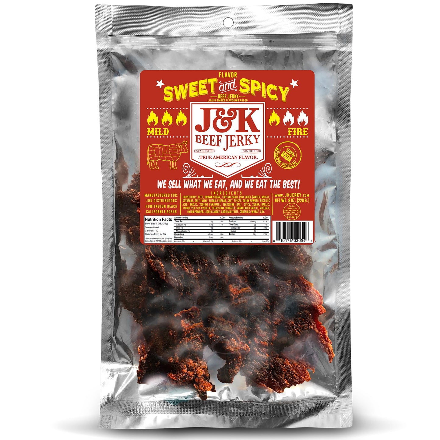 J&K Beef Jerky Sweet and Spicy Beef Jerky - Handcrafted Small Batch - 7oz Bag