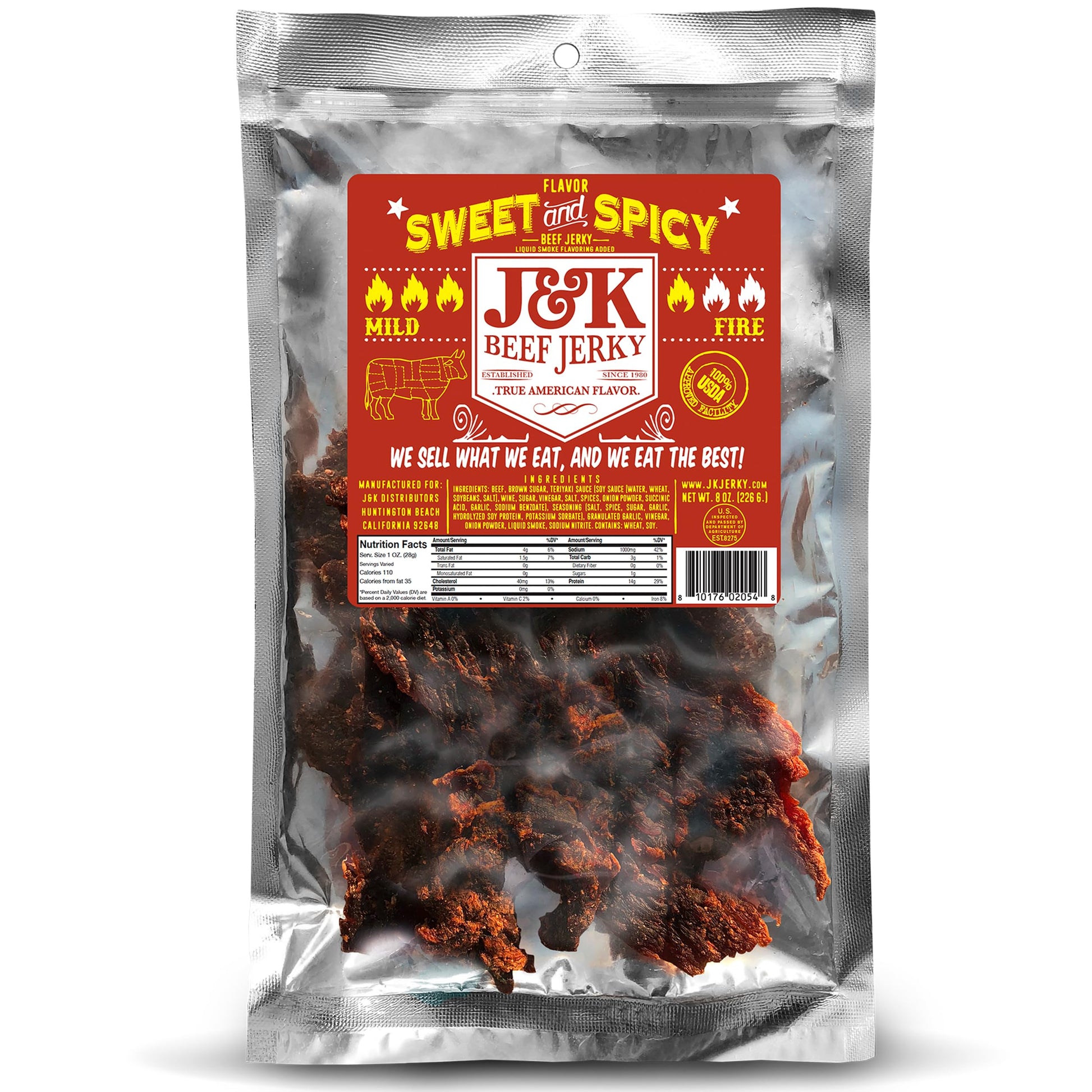 J&K Beef Jerky Sweet and Spicy Beef Jerky - Handcrafted Small Batch - 7oz Bag