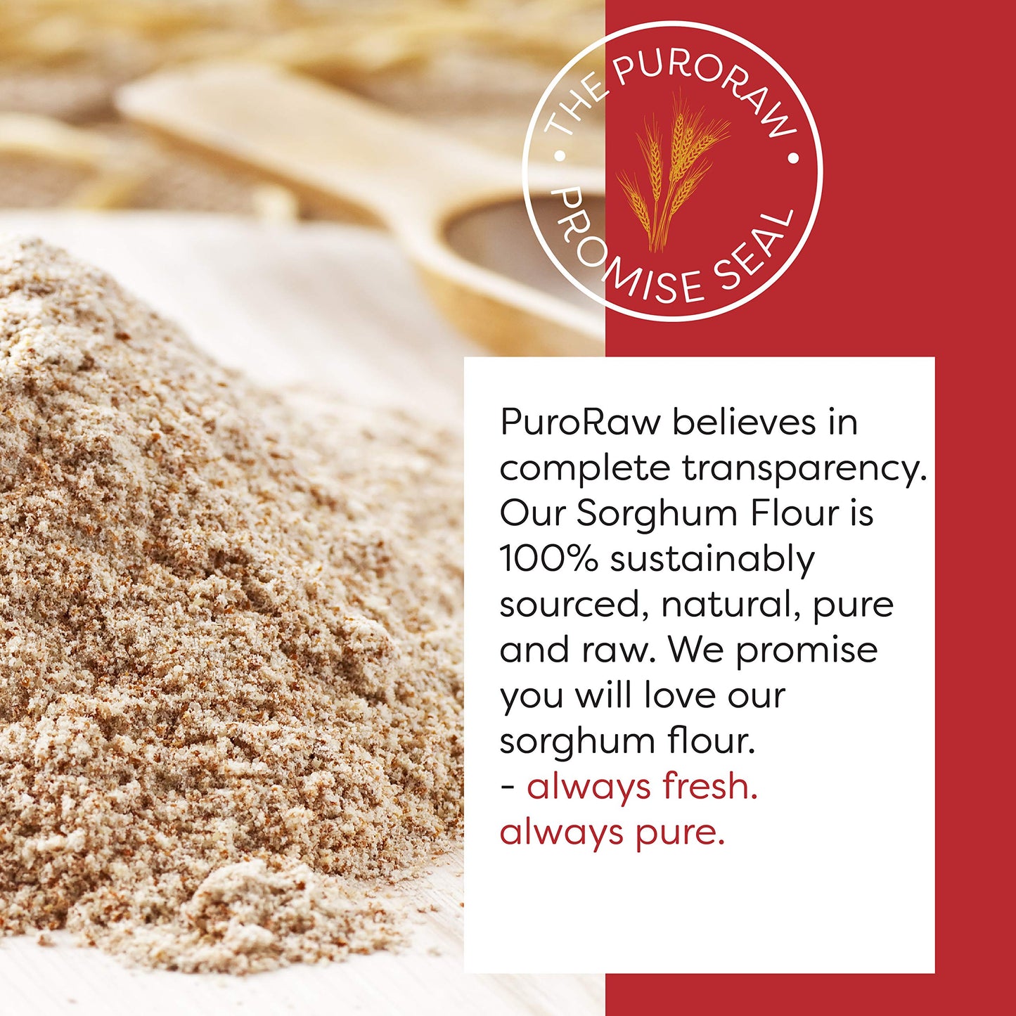 PuroRaw Sorghum Flour, Gluten Free, Whole Grain, 2 lbs, Sweet White Jowar Flour