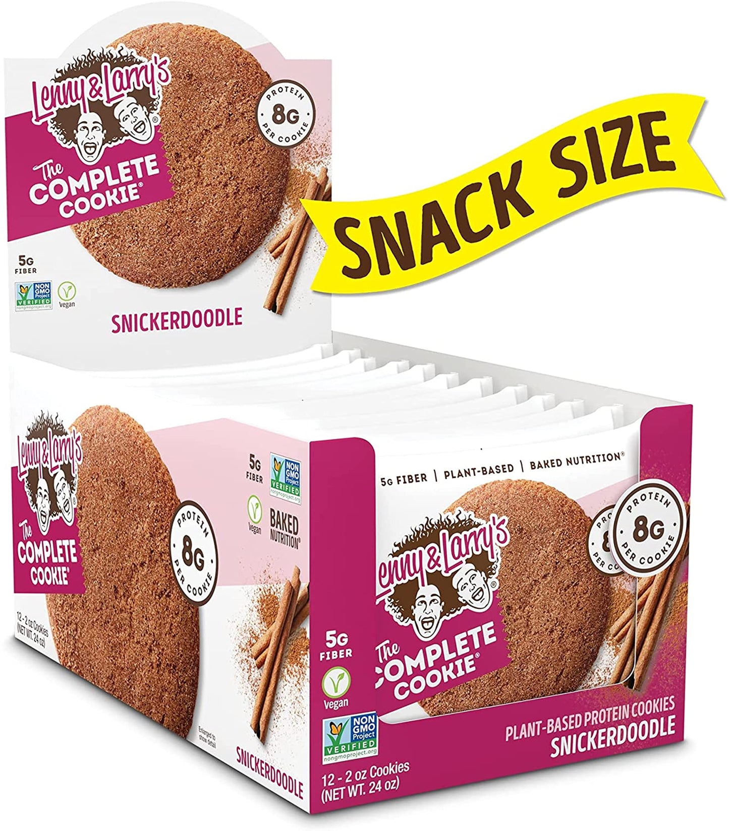 Lenny & Larrys The Complete Cookie, Snickerdoodle, Soft Baked, 8G Plant Protein, Vegan, Non-Gmo, 2 Ounce Cookie (Pack Of 12)