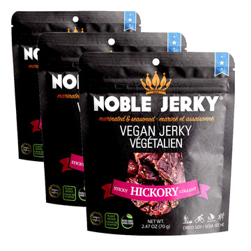 Noble Jerky - Vegan Jerky, Plant-Based High Protein Snack, Vegetarian, Non-GMO, Healthy Meat-Free Snack, Hickory Flavor, 3 Pack 