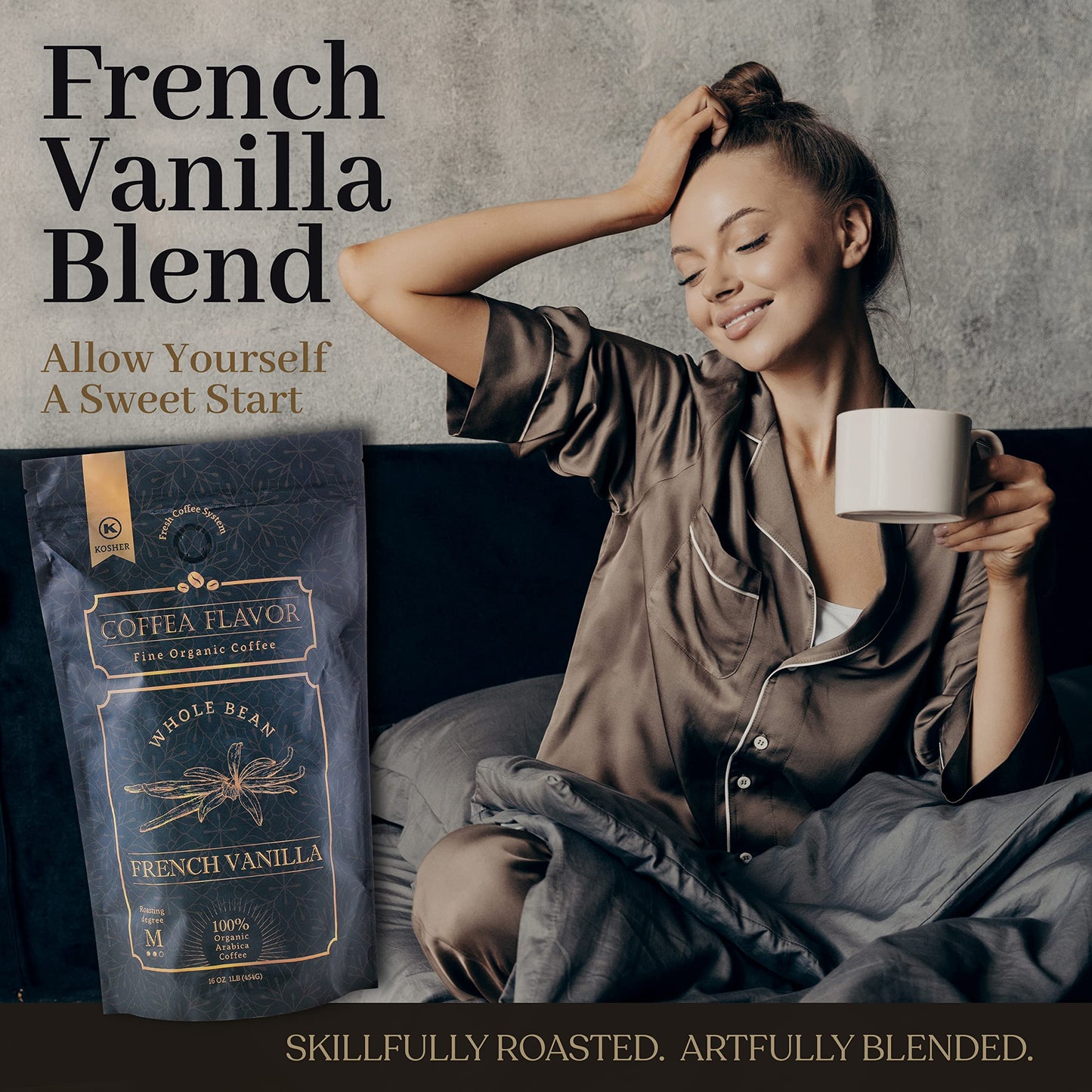 French Vanilla Whole Bean Coffee - Naturally Flavored, Organic, Single Origin, 100% Arabica, Medium Roast, Smooth And Aromatic -