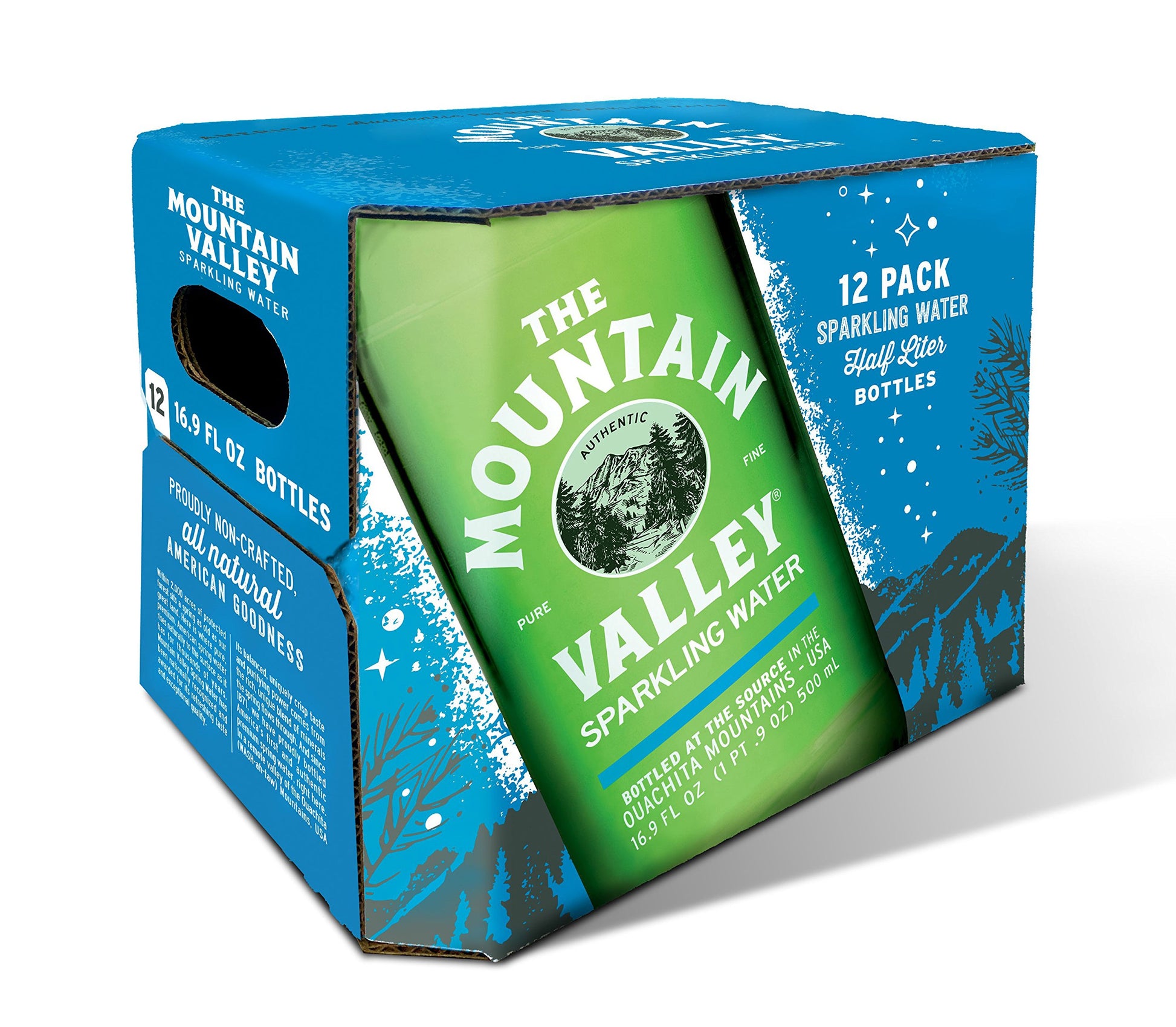 The Mountain Valley 500 ML Glass Sparkling Water - 16.9 Fl Oz (Pack of 12)