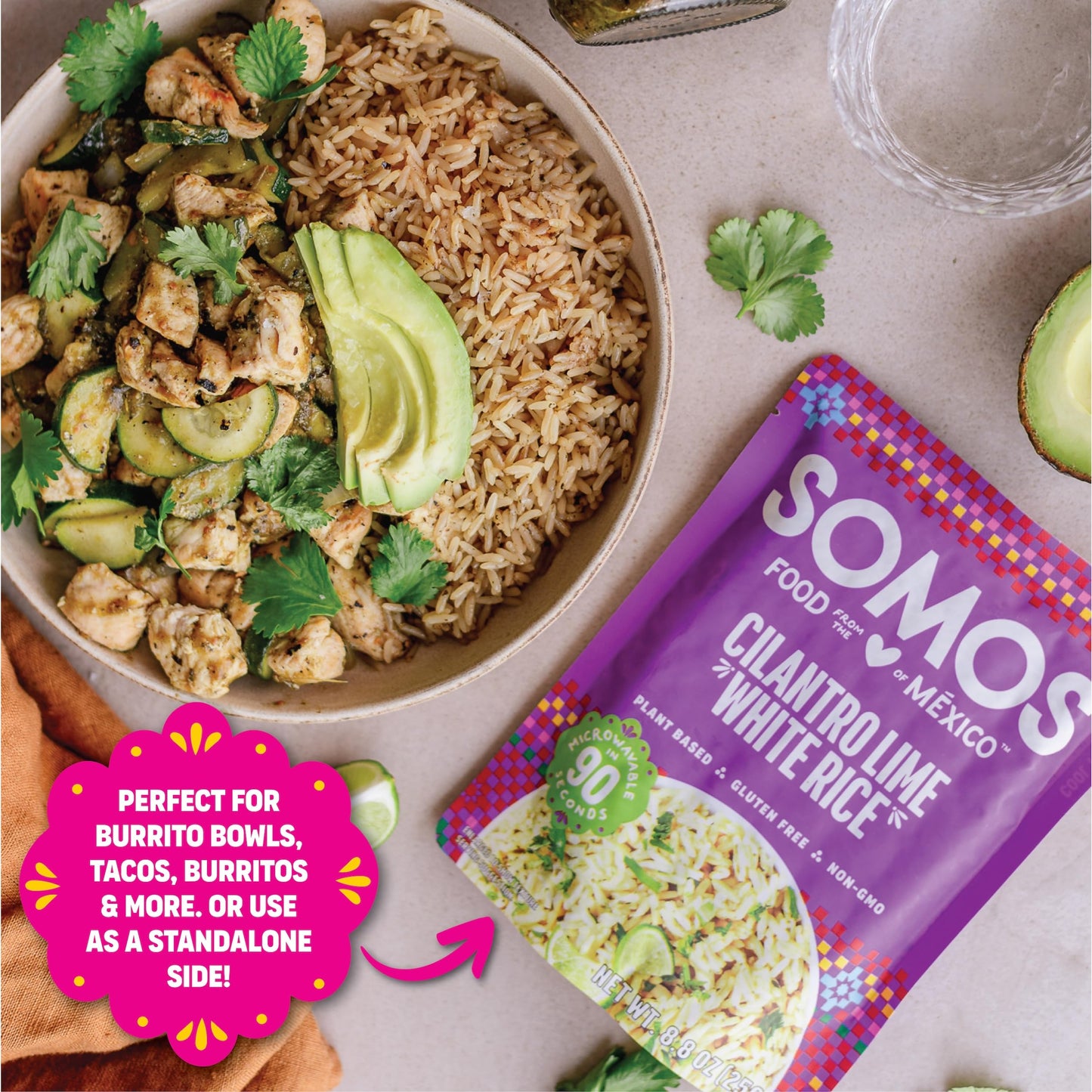 SOMOS Cilantro Lime White Rice - Gluten Free, Non-GMO, Vegan & Microwavable Meals Ready to Eat - Delicious, Healthy & Convenient