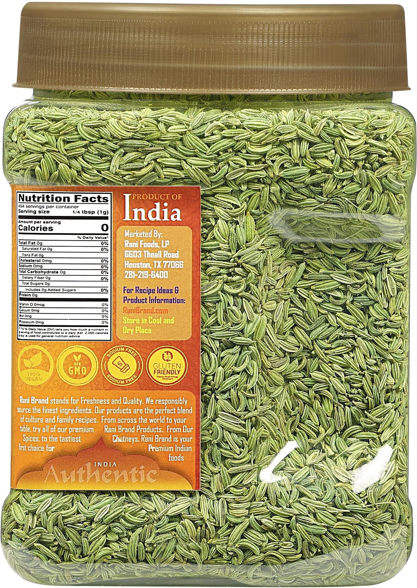 Rani Fennel Seeds Whole Spice, 16oz (1lb), Gluten Friendly, NON-GMO, Kosher, Vegan, Indian Origin