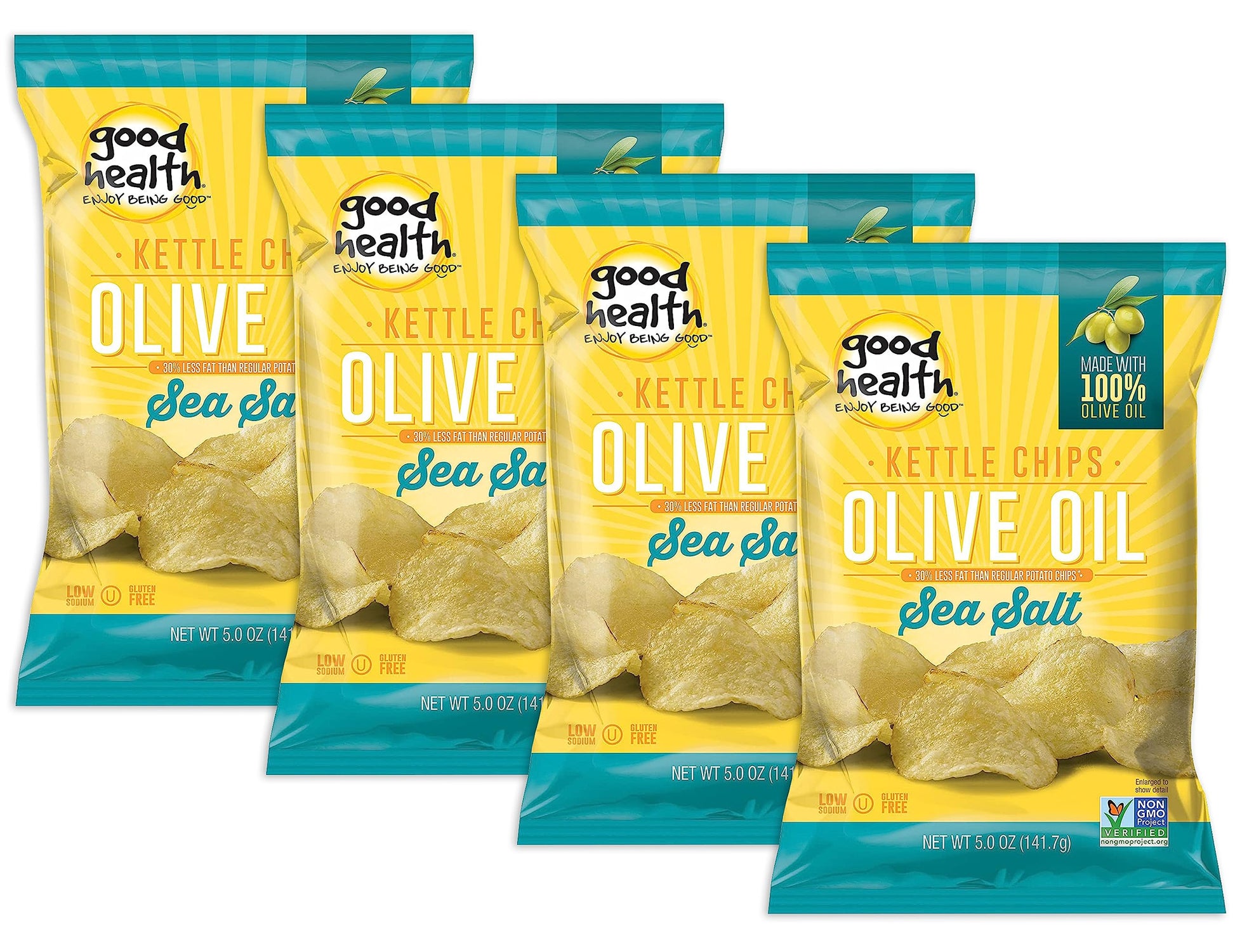 Good Health Olive Oil Kettle Style Chips with Sea Salt 5 oz. Bag (4 Bags)