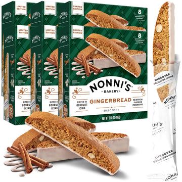 Nonnis Gingerbread Biscotti Holiday Cookies - 6 Boxes Gingerbread Cookies - Gingerbread Christmas Cookies w/Almonds & White Ici