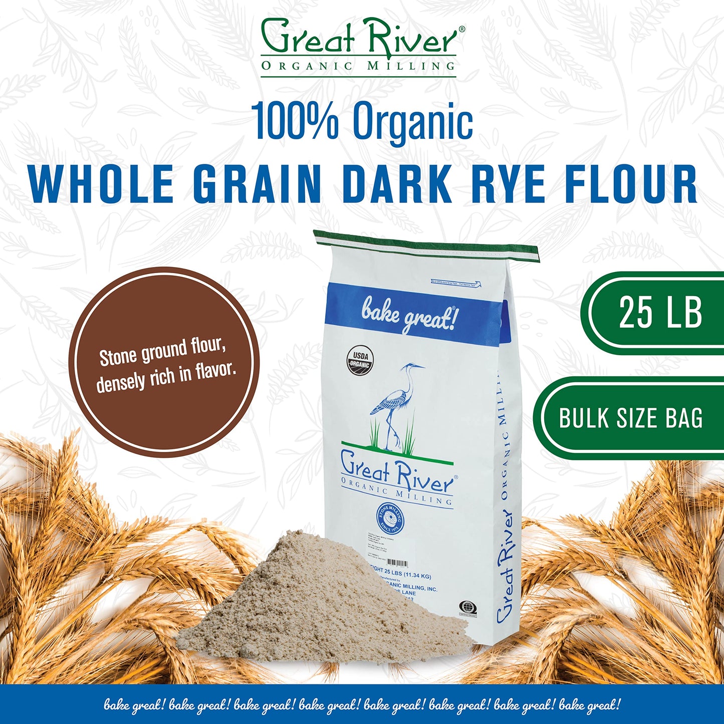 Great River Organic Milling Organic Dark Rye Flour | Whole Grain, Non-GMO, Kosher, Unbromated | Earthy Flavor for Rye Bread, Sou