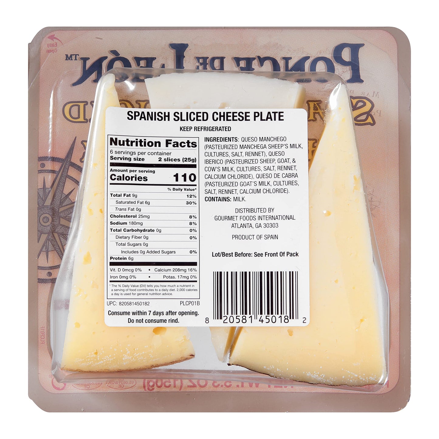 Ponce De Leon Spanish Sliced Cheese Plate, 5.3 Oz.