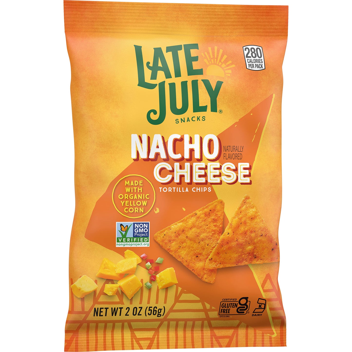Late July Snacks, Nacho Cheese Tortilla Chips, 2-oz. Bag (Pack of 6)