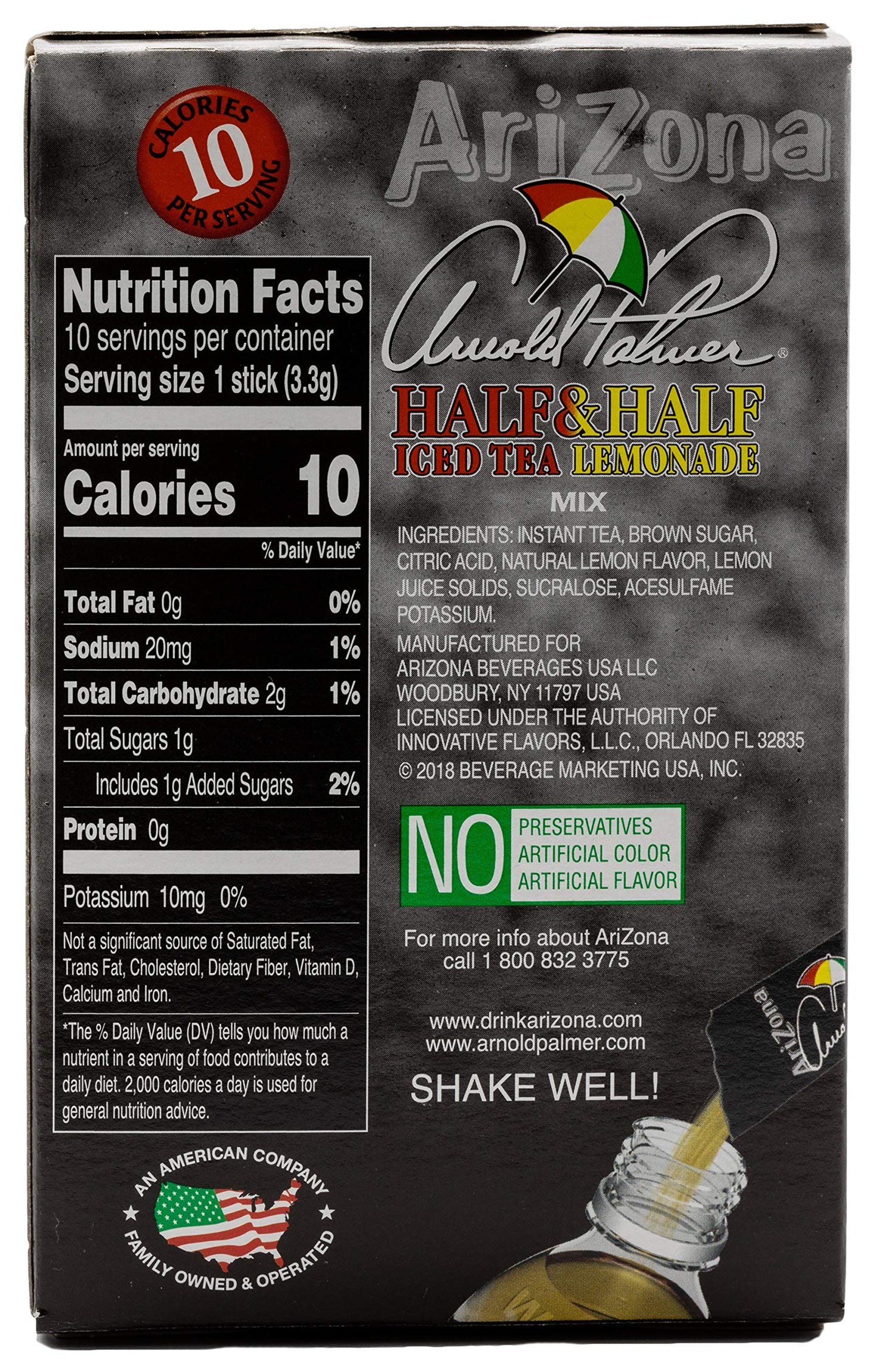 AriZona Arnold Palmer Half Lemonade & Iced Tea Stix, 10-Count Pack of 6, Low-Calorie Drink Powder - Just Add Water for Refreshing Beverage